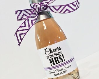 Bridal Shower Favor or Bachelorette Favor - Mini Champagne Labels - Cheers to the Future MRS! - Custom mini champagne bottle labels