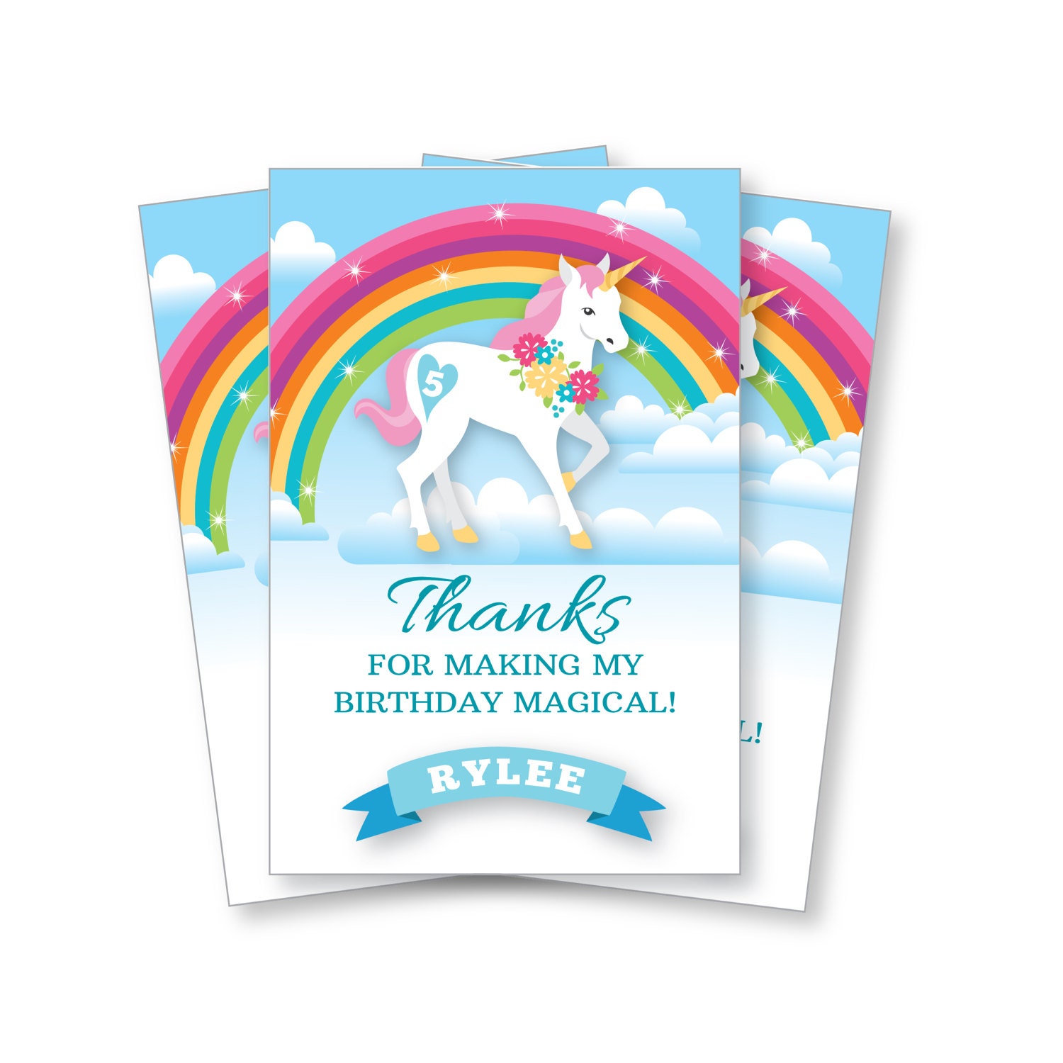 rainbow unicorn thank you card customized printable diy