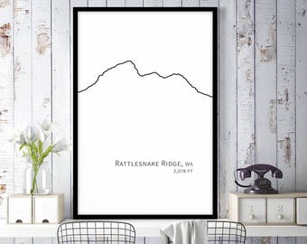 Rattlesnake Ridge Cascade Mountains Art, Minimalist Wall Decor, Mountain Decor, Printable Wall Art, Instant Download Art Black and White Art