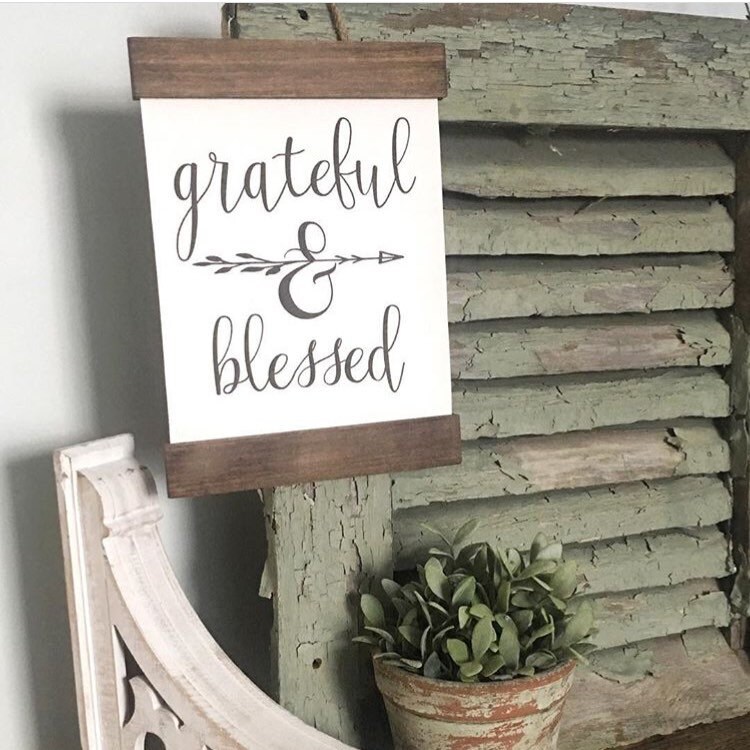 Burlap Print Grateful Thankful Blessed Wall Decor Rustic and