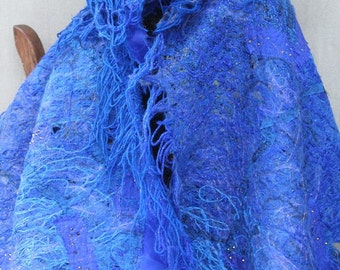 ELECTRIC BLUE SHAWL. scarf . handmade, unique. artsy.Ready to ship