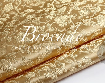Solid Champagne Brocade Dragon Fabric - achat tissu asiatique
