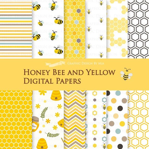 Download Honey Bee and Yellow Digital Paper Pack Instant Download