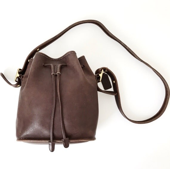 Vintage Coach Drawstring Bag / Brown Leather Purse / Bucket