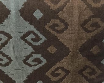 Teal & Brown Ikat - Upholstery Fabric by The Yard - Fast Shipping