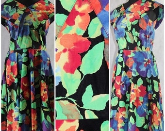 Vintage 1980s Floral Boho Tea Summer Festival Dress Party Prom Wedding Cotton 10