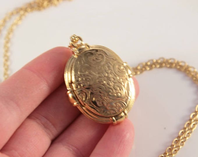 Locket Necklace Mothers Day Gift Present For Mom Kids Memory Family Gold Floral Design 4 Photo Locket Vintage Necklace Four Photos Necklace