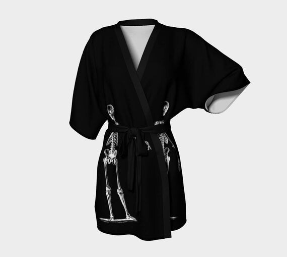 SKELETON Kimono Robe Anatomy Biology Bones Black White Gothic