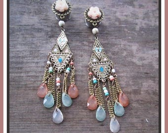 Beautiful Dreamer EAR PLUGS BOHO dangle stretched earrings gauge 0g, 00g, 1/2", 9/16", 5/8" aka 8mm, 10mm, 12mm, 14mm, 16mm
