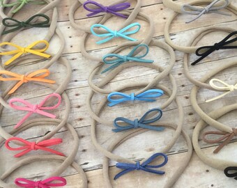 Suede Nylon Headband - Dainty Suede Bow - Skinny Suede Bow - Petite Suede Bow - Nylon Headband Set - Baby Headband Set - Baby Girl Headband