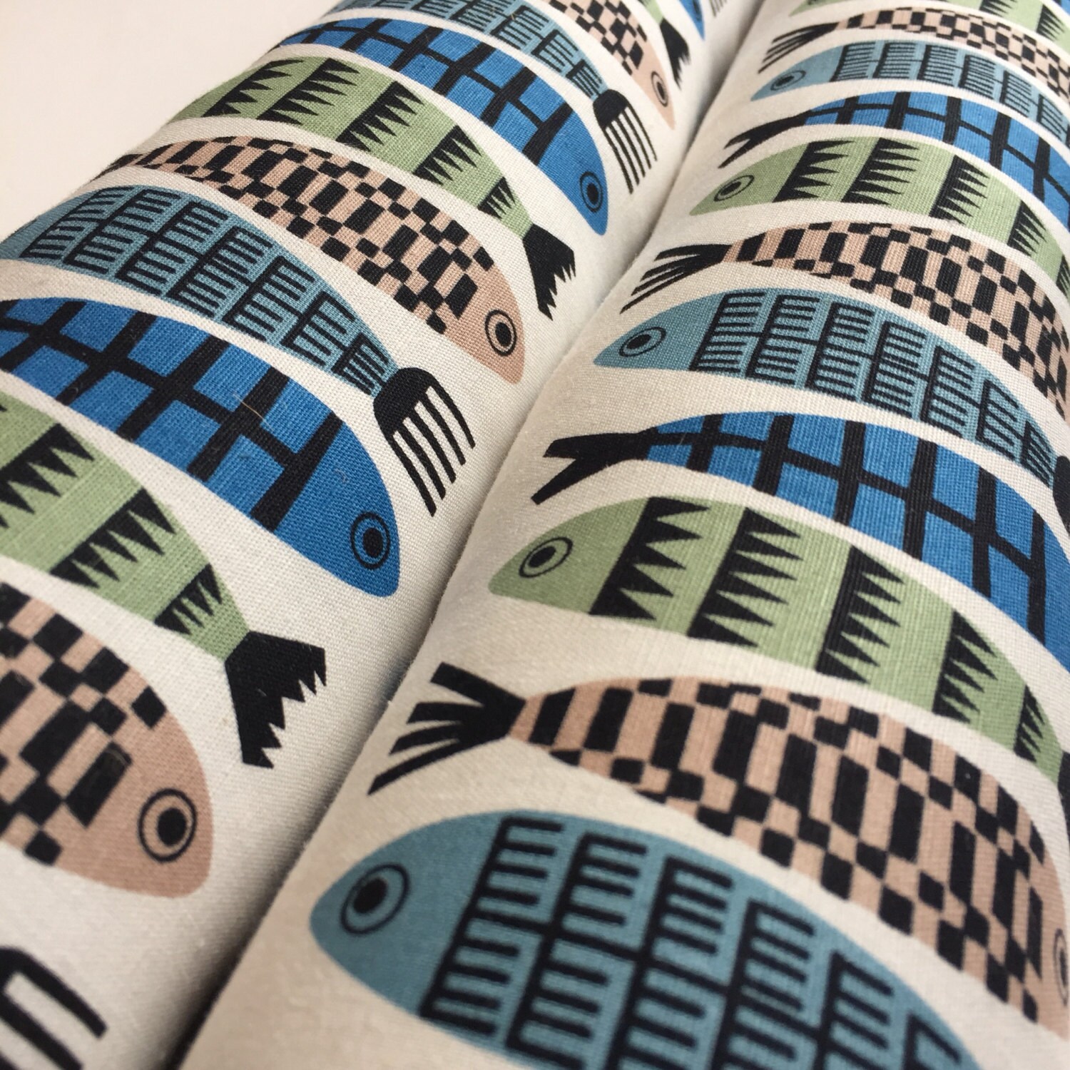 Handmade Draught Excluders. Scandi Blue Fish Fabric. Fish