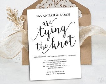Engagement Party Invitation, Printable Engagement Announcment, INSTANT DOWNLOAD, Editable Text, 5x7, Modern Calligraphy, The Knot VW10