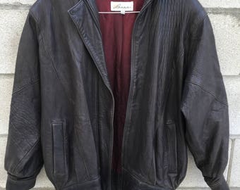 Vintage Womens Brown Soft Pebbled Leather Jacket Slouch 80s XS
