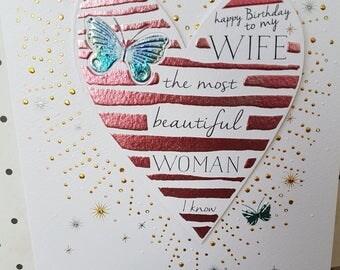 Beautiful wife birthday card, Butterfly pastel foiled the most beautiful woman I know wife card, Birthday card for a wife,