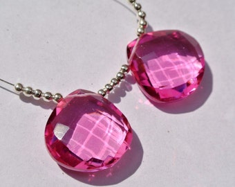 1 Pair Rubelite Pink Quartz Faceted Heart Briolettes Size 18x18mm Approx