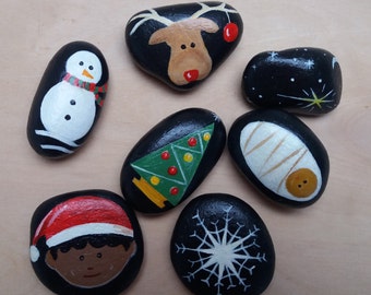 Hand Painted Story Stones-Set of 7, Christmas theme, fun for children and adults alike. stocking filler.