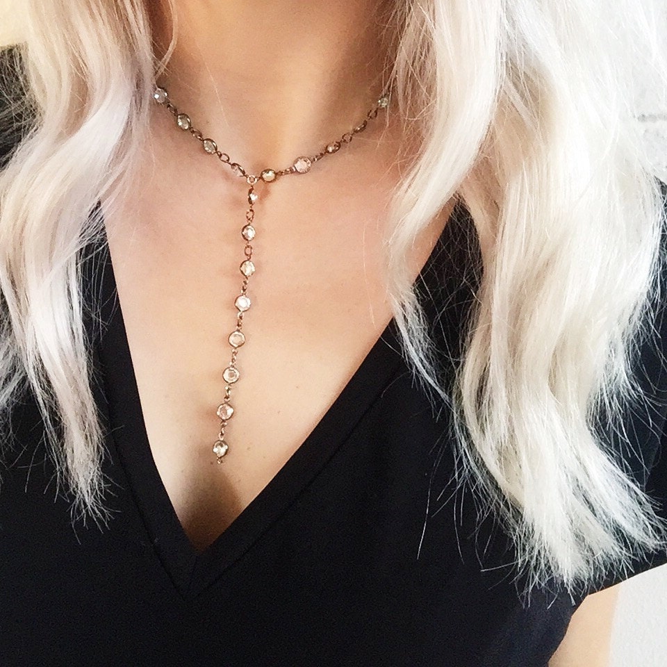 Swarovski Crystal Lariat Necklace | Crystal | Gunmetal | Gold