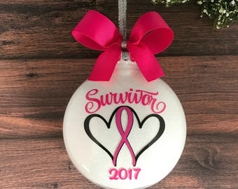 Breast Cancer Ornament, Christmas Ornament, Pink Ribbon, Cancer Survivor, Cancer Awareness, Awareness Ribbon, Personalized, Survivor, Pink