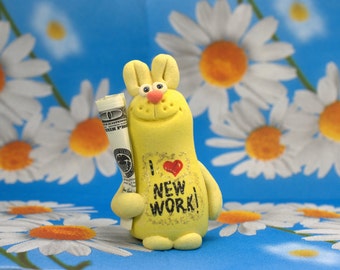 Unique gifts Rabbit I LOVE NEW WORK! Office gifts Corporate gifts Funny gifts Staff gift It works Little gifts Handmade pottery