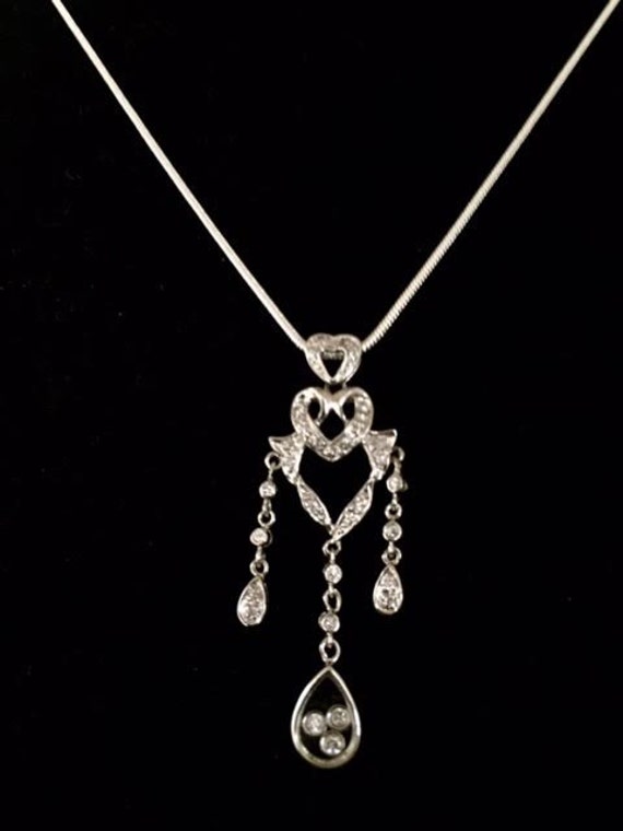 Victorian Heart and Teardrop CZ Pendant on Sterling Silver