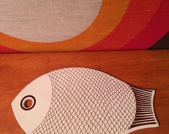 Vintage Arabia of Finland Fish Tray, Fish Trivet, Fish Cutting Board, Kaarina Aho, Mid Century Serving Platter, Scandinavian Fish Tray