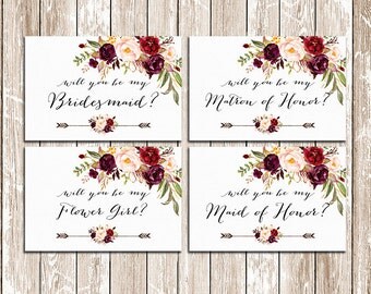 Will You Be My Bridesmaid Printable set, Wedding Card, DIY Wedding, Bridal Proposal, Digital Download, bridal invitations - BPF-23