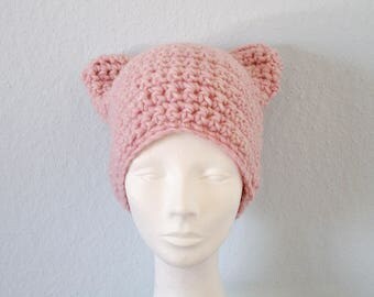 Pink pussy hat Crochet pussy hat Crochet cat hat Knit pussy hat Kitty cat hat Pink kitty beanie Knit cat hat Woll pussy hat Chunky cat hat