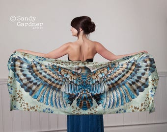 Owl Scarf shawl, holiday sarong, Barn Owl scarf, wing scarf, Owl, bird scarf, Barn Owl Scarf, Winged scarf, bird wings, winged shawl