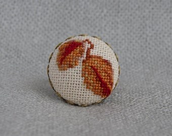Leaves ring Embroidered jewelry Autumn ring Cross stitch ring Gift for her Brown ring Leaves jewelry Unique ring Brown autumn jewelry