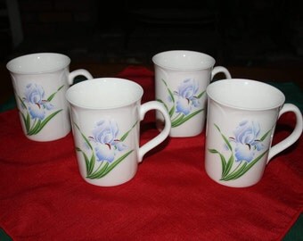 Vintage set of 4 Octagiri of Japan Iris Embossed Mug / Cup