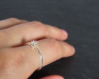 Dainty 4mm aquamarine stacking ring, small genuine aquamarine stacking ring, real aquamarine gemstone ring