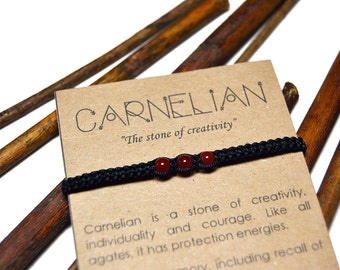 Carnelian bracelet. Handmade macrame bracelet. Gemstone, stone, crystal. Gift with meaning, card. Magic jewelry, jewellery. Healing.