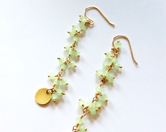14K Gold Plated Earrings with Green Chalcedony and Druzy main image 1
