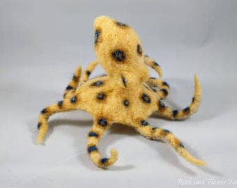 Needle Felted Animal, Blue Ringed Octopus Hanging Sculpture