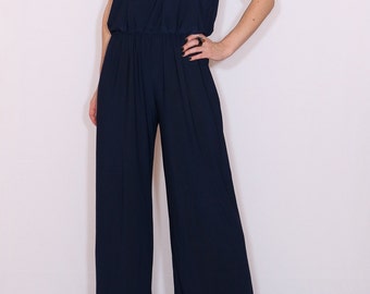 Women jumpsuit Navy Jumpsuit Wide leg jumpsuit Halter jumpsuit