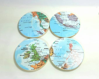 Custom Coasters, World Map Gifts, Map Coasters, Wedding Coasters, Housewarming Gift, Coasters, Coaster Set, Travel Gifts, Wanderlust Gifts
