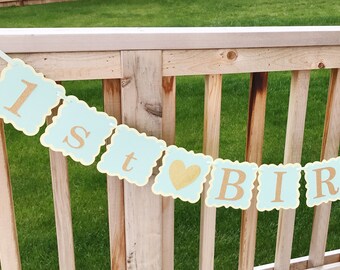 Party decoration, Birthday Banner, Baby Shower banner, Baby boy Birthday banner, Blue/Yellow and Gold Birthday Banner, Custom Banner.
