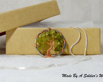 Small Peridot Tree-Of-Life Copper Pendant