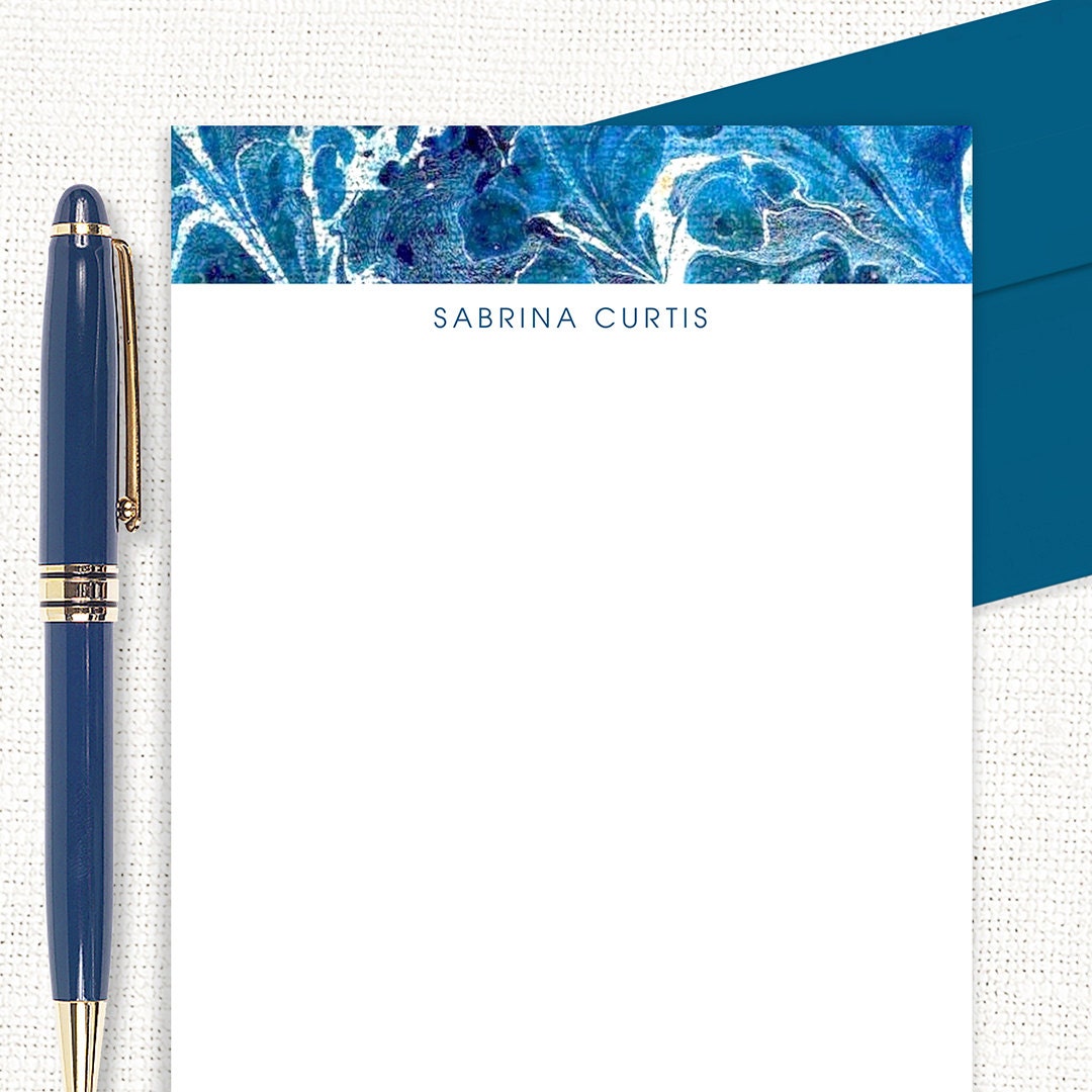 personalized notePAD - vintage marble paper SABRINA BLUE - stationary - custom notepad - abstract art - couples stationery