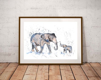 SALE Elephant family PRINT, elephant family, elephant art, watercolour painting, elephant lover gift, watercolour animal print