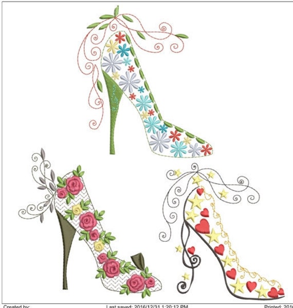 Pretty high heel shoes machine embroidery download 3 different