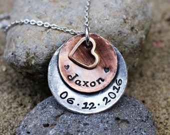 new mother necklace, personalized new mother necklace, new mother name necklace, hand stamped new mother name necklace, mother name jewelry