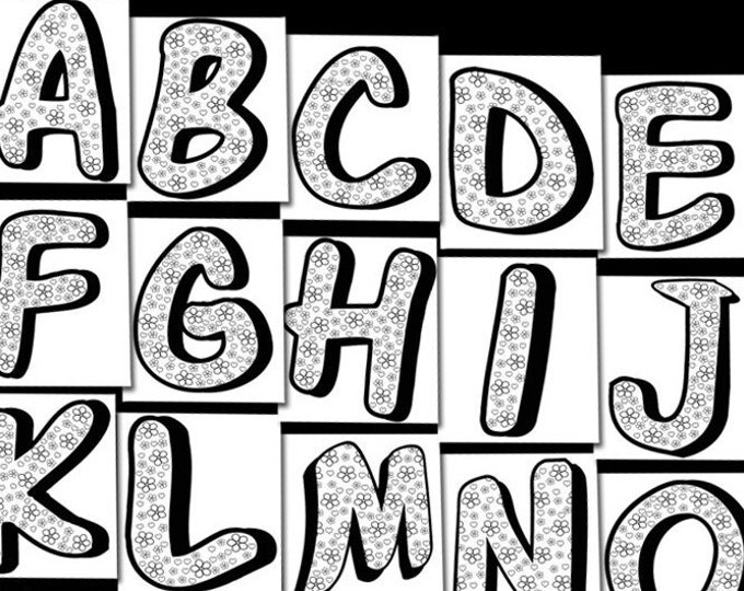26 Printable Alphabet Letter Coloring Book Pages For Adult/Kid, Personalized Color Book, Floral Letters PDF, Printable Activity For Kids