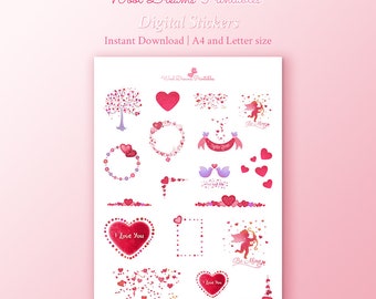 Pink Glitter Love stickers, valentines day, digital stickers, romantic stickers, decorative stickers, love planner