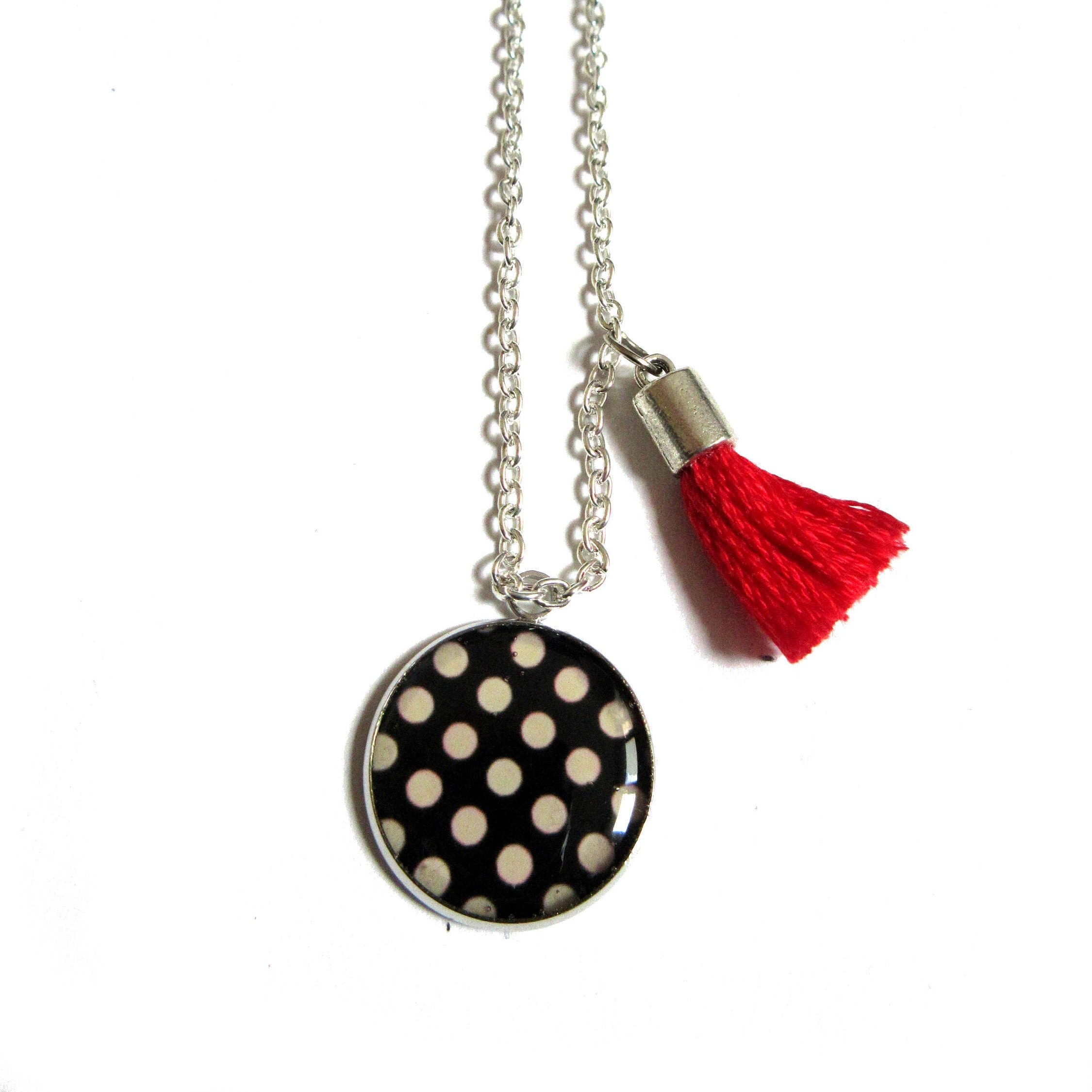 BLACK AND WHITE Necklace Polka Dot Pendant Girl Necklace