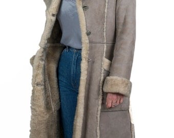 Vintage 1970s grey suede and sheepskin coat - 70s Penny Lane Almost Famous Afghan coat - Seventies boho shearling detail long coat
