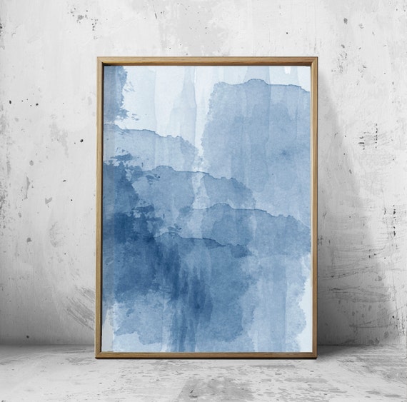 Blue Watercolor Abstract Painting Minimalist Art Indigo Blue