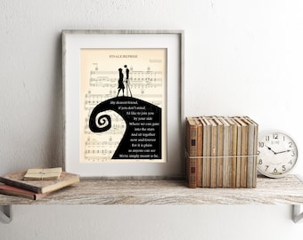 The Nightmare Before Christmas Jack and Sally Simply Meant To Be Sheet Music Art Print