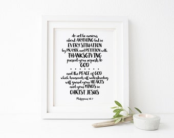 Philippians 4:6-7 Scripture Printable Wall Art 8x10, 5x7, 11x14, Bible Verse Printable, Do Not be Anxious about Anything, Scripture Print