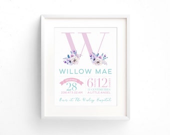 Birth Announcement Wall Art | Birth Details Print | New Baby Gift | Baptism Gift | Nursery Decor | PRINTABLE 8x10 Sign